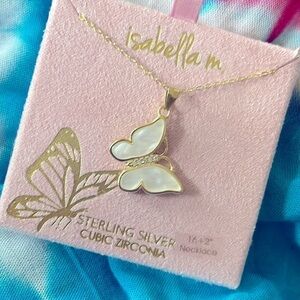 Brand New Isabella M. Sterling Silver Cubic Zirconia Butterfly Necklace